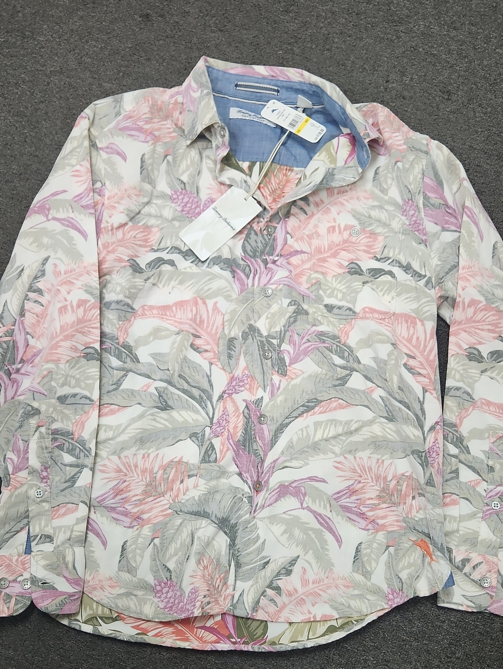 Tommy Bahama Pink, Gray & White Tropical-Print Button-Down Shirt